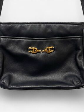 Etienne Aigner Navy Blue Leather Shoulder Bag Gold Logo Classic Vintage Purse